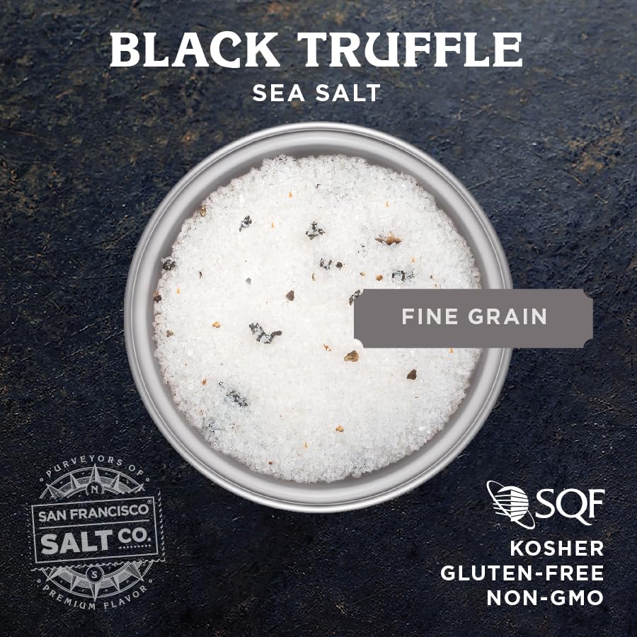 San Francisco Salt Company close-up of salt grains highlighting texture and truffle flecks for flavor