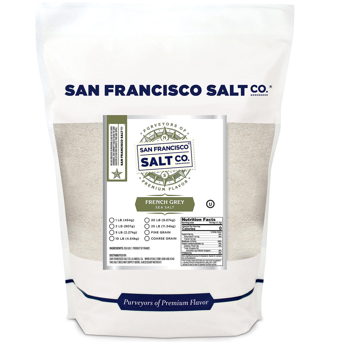 San Francisco Salt Company front bag shot showing product packaging and weight benefit