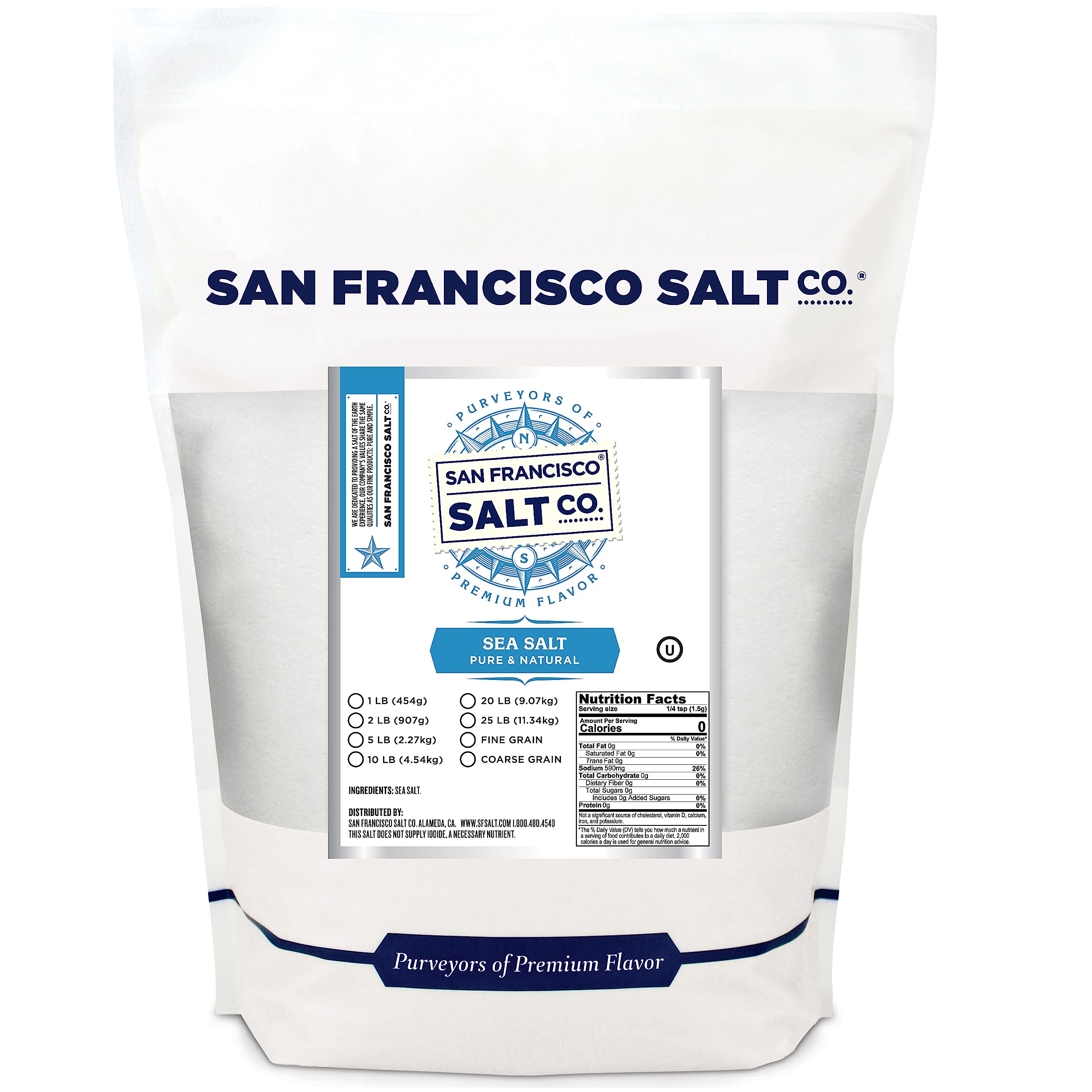 San Francisco Salt Company front packaging showing 5 lb resealable bag and brand