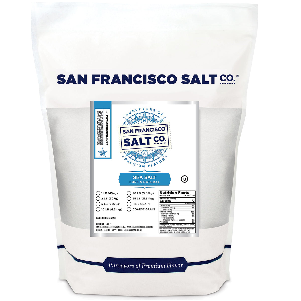 San Francisco Salt Company front packaging showing 5 lb resealable bag and brand