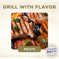 San Francisco Salt Company sprinkled on grilled steak enhancing flavor and presentation