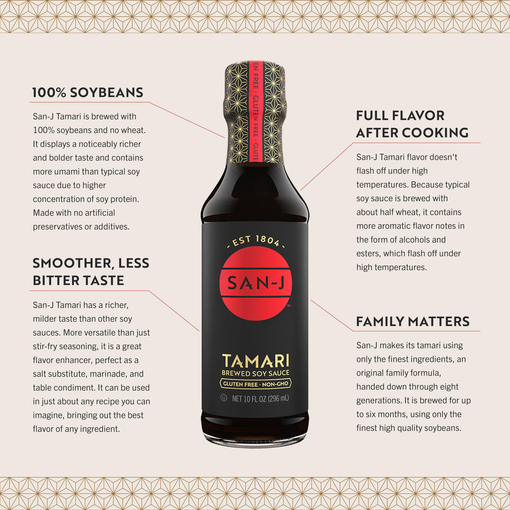 San-J label close-up listing simple non-GMO ingredients and certification