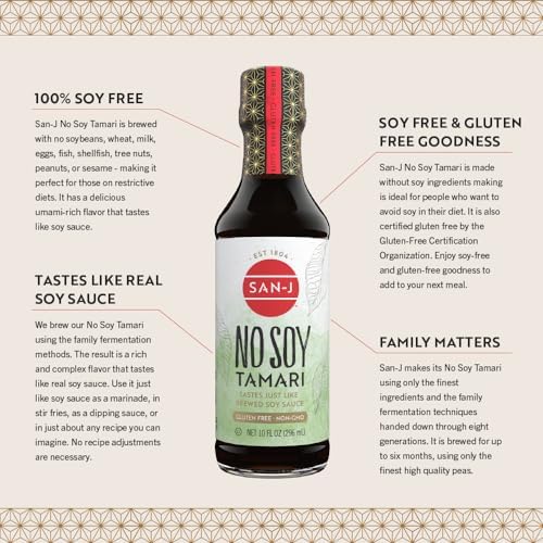 San-J sauce poured from bottle showing rich color and unami boost