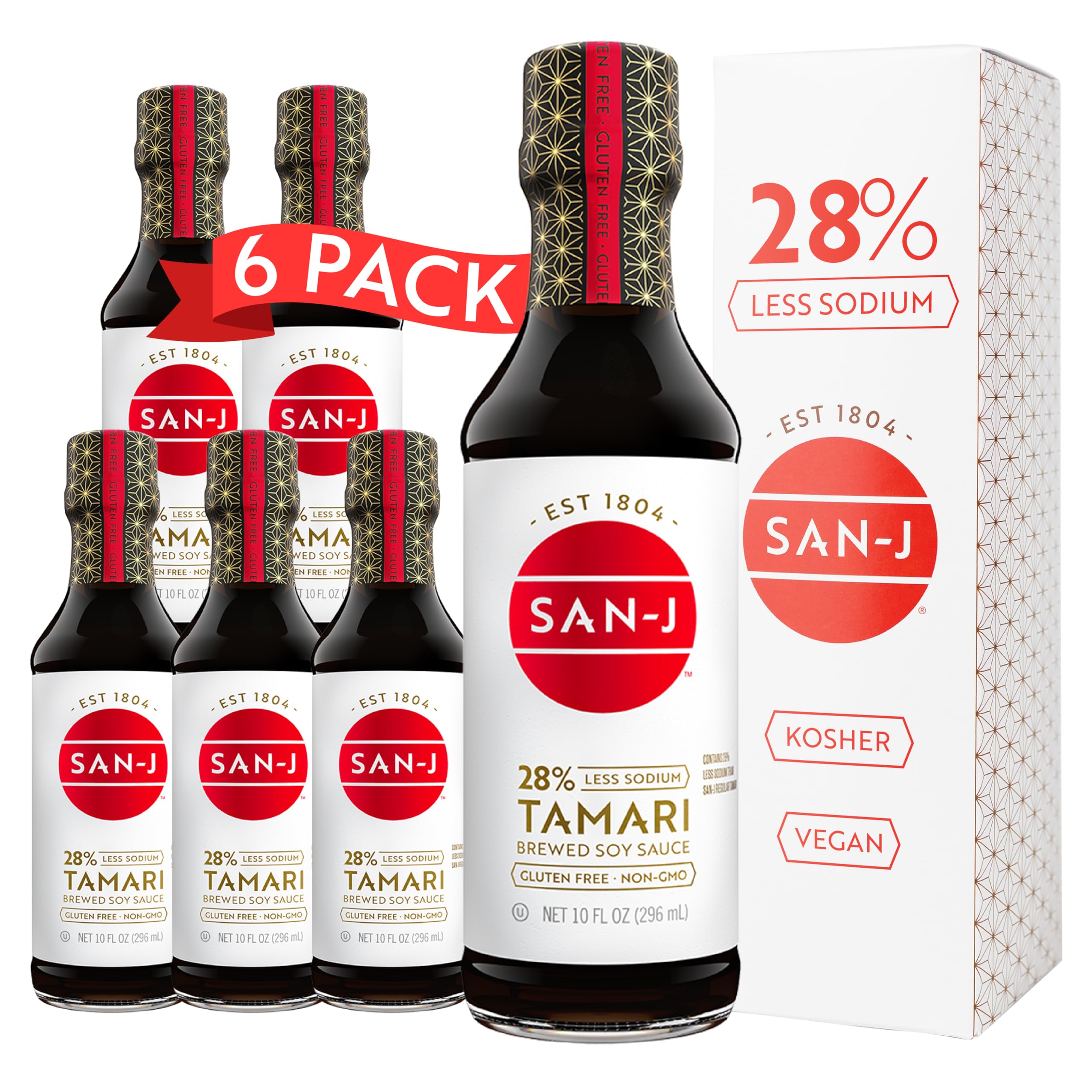San-J tamari front packaging showing 10 oz bottle and gluten-free label benefit