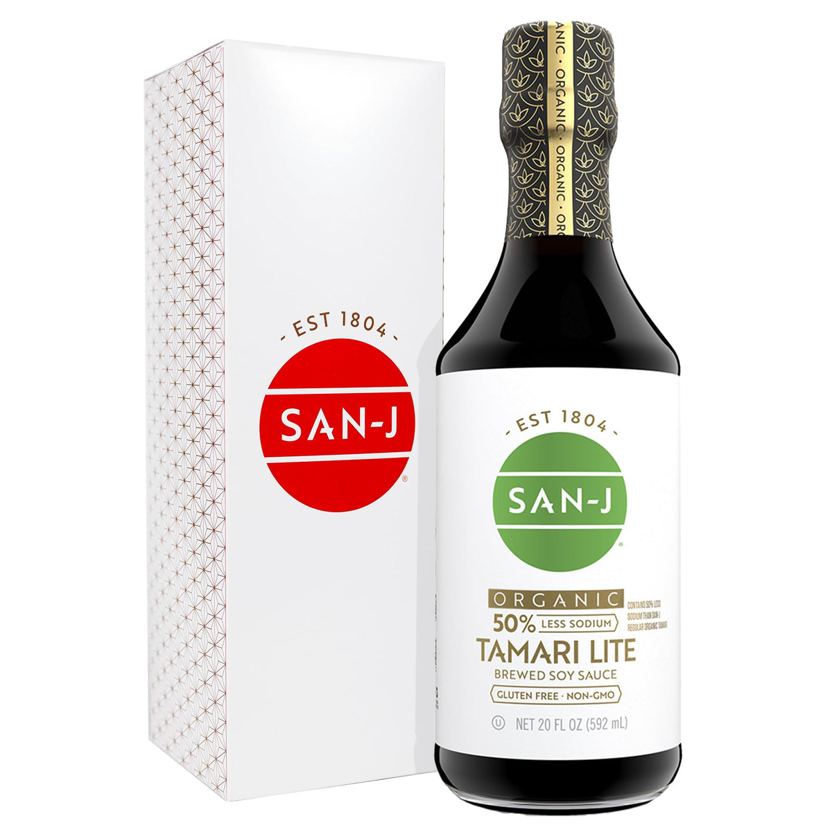 San-J front bottle view showing tamari lite and lower sodium benefit