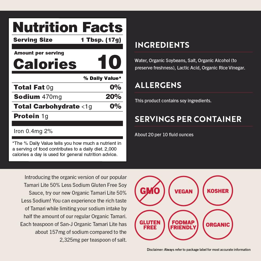 San-J label close-up highlighting organic and gluten-free certification benefits