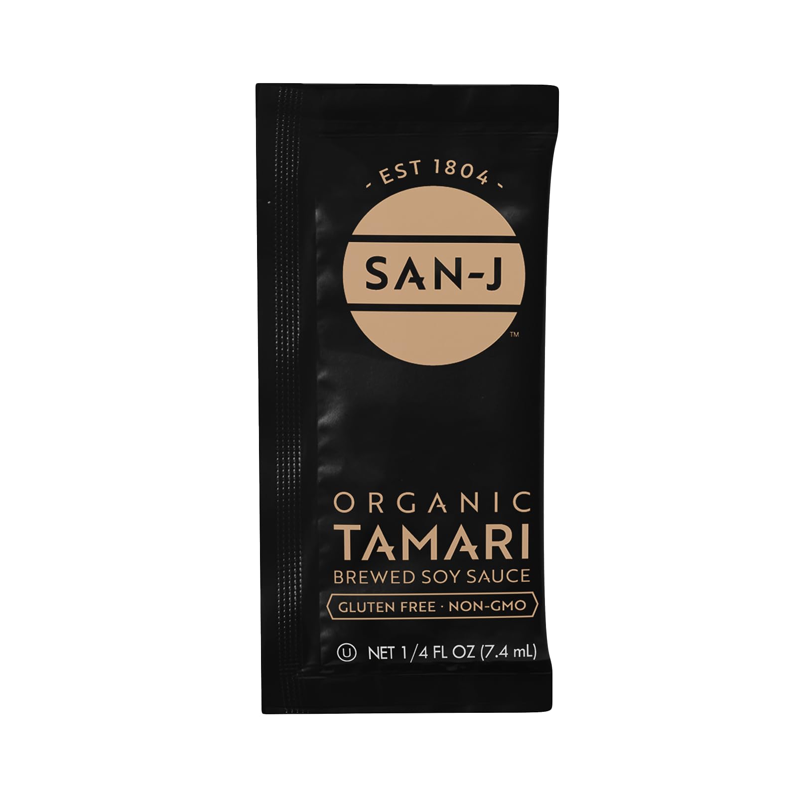Open San-J packet pouring tamari onto sushi for instant umami