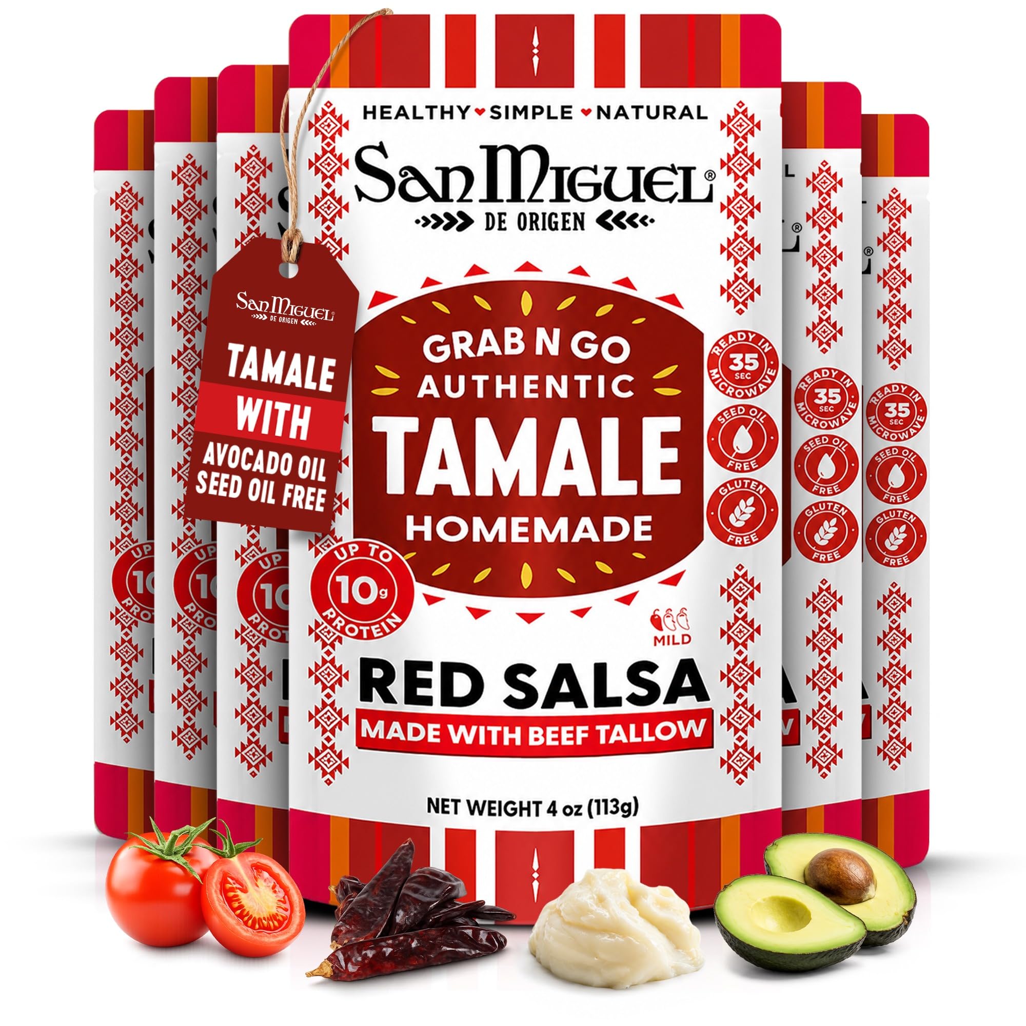 San Miguel de Origen front packaging showing product and benefits