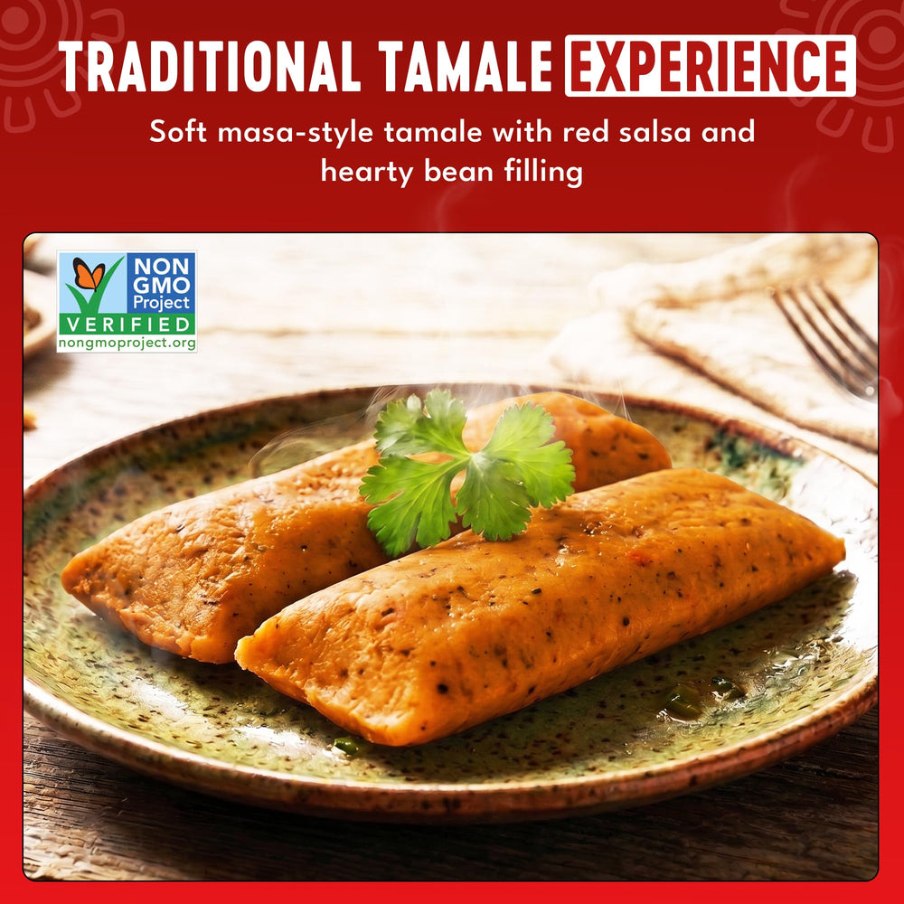 San Miguel de Origen tamale next to hand showing portion size