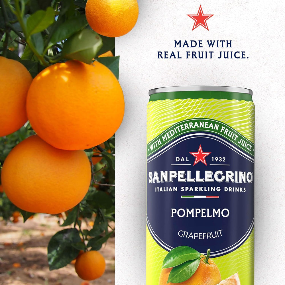San Pellegrino cans lined up side profile displaying convenient single-serve cans