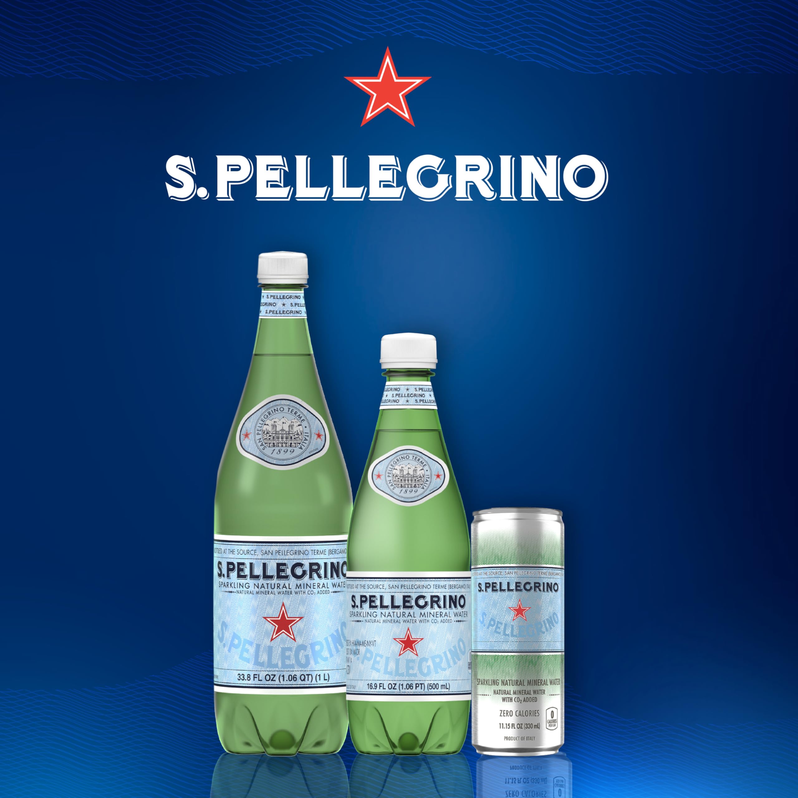 San Pellegrino case of bottles stacked for storage and event readiness