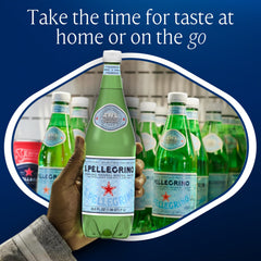 San Pellegrino close-up bottle texture highlighting purity and portability