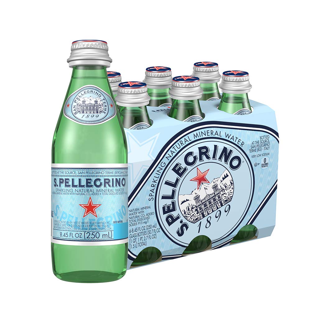 San Pellegrino front glass bottles showing elegant label and chilled appeal