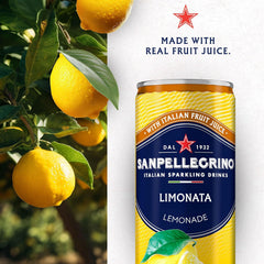 San Pellegrino lemon can close-up highlighting crisp citrus flavor