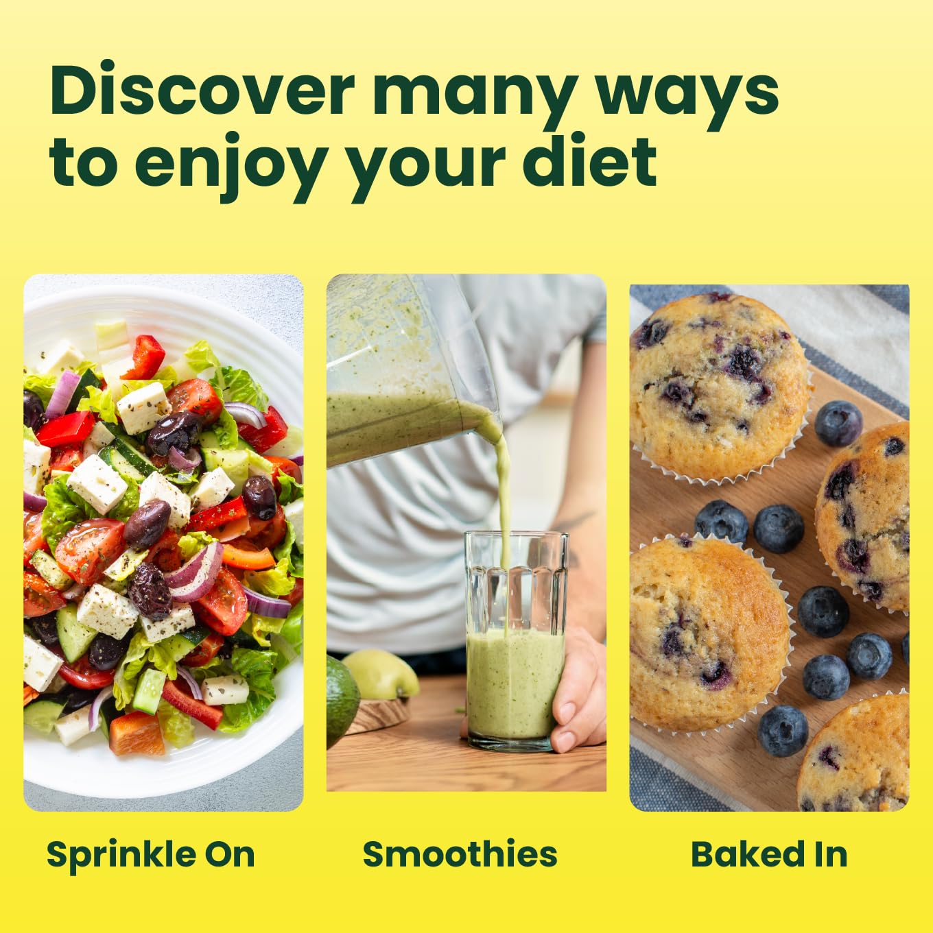 breakfast scene with Sanar Naturals powder near yogurt and fruit promoting convenience