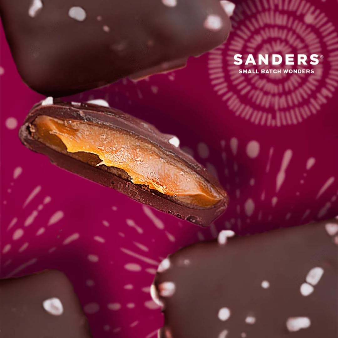 Sanders milk and dark caramels side by side showing flavor contrast