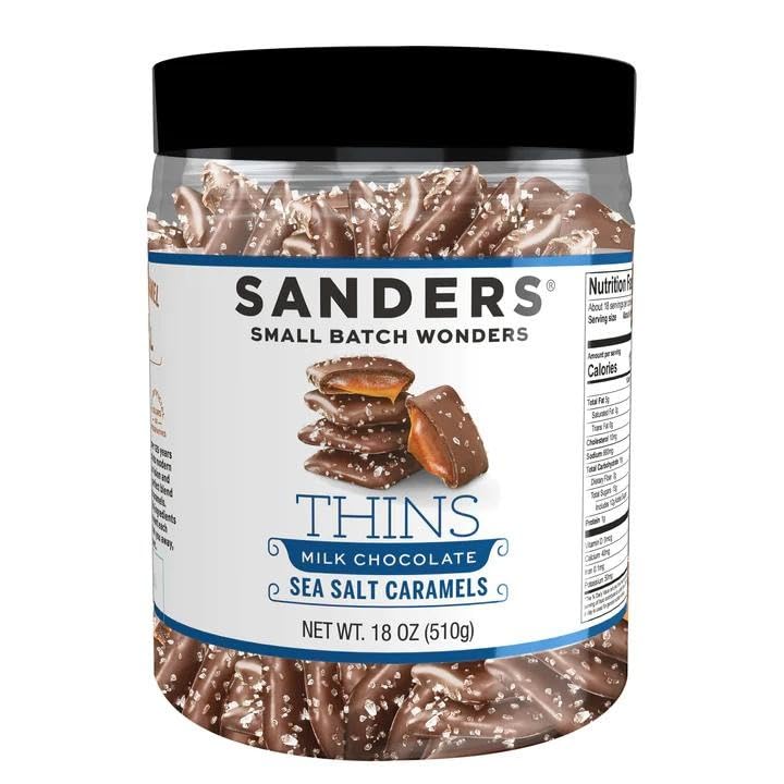Sanders open tub revealing mixed milk and dark sea salt caramels for serving