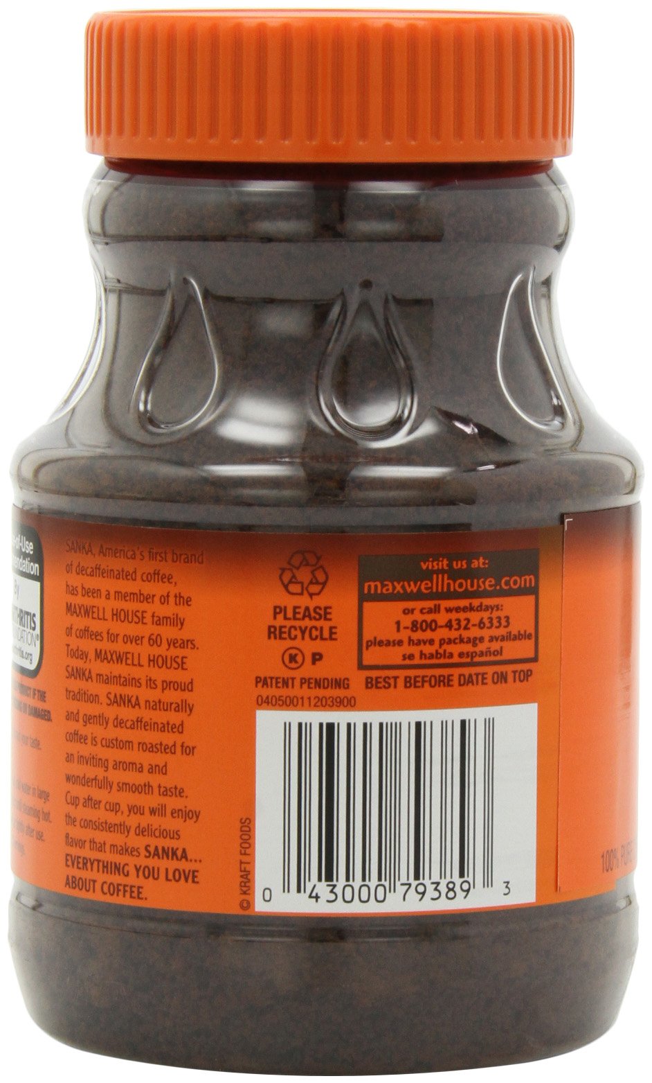 SANKA jar held in hand indicating 8-ounce size and portion value