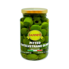 Sanniti jar front view showing 19 oz Castelvetrano olives and easy serving