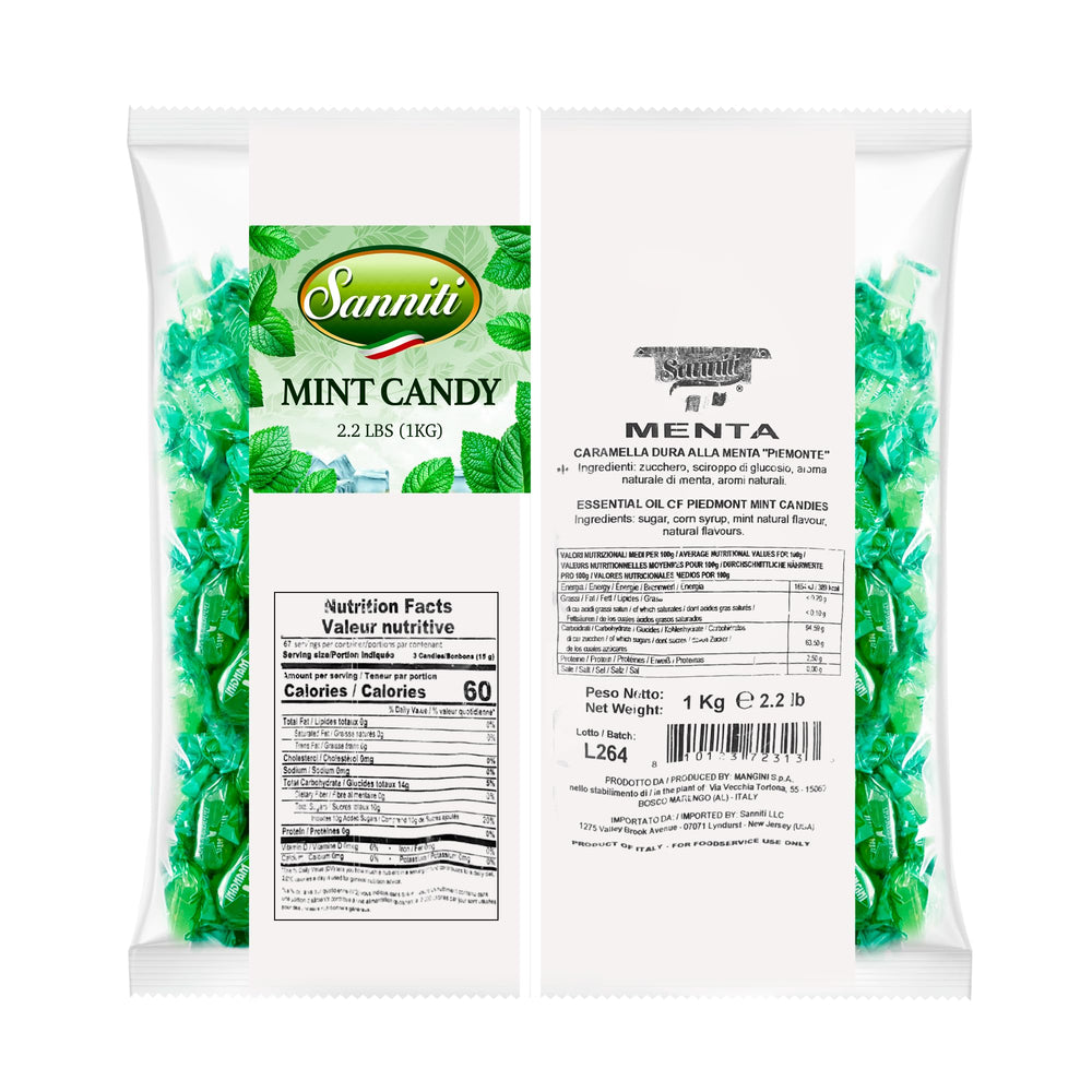 Sanniti close-up of hard menta candy texture, shows slow-melt surface