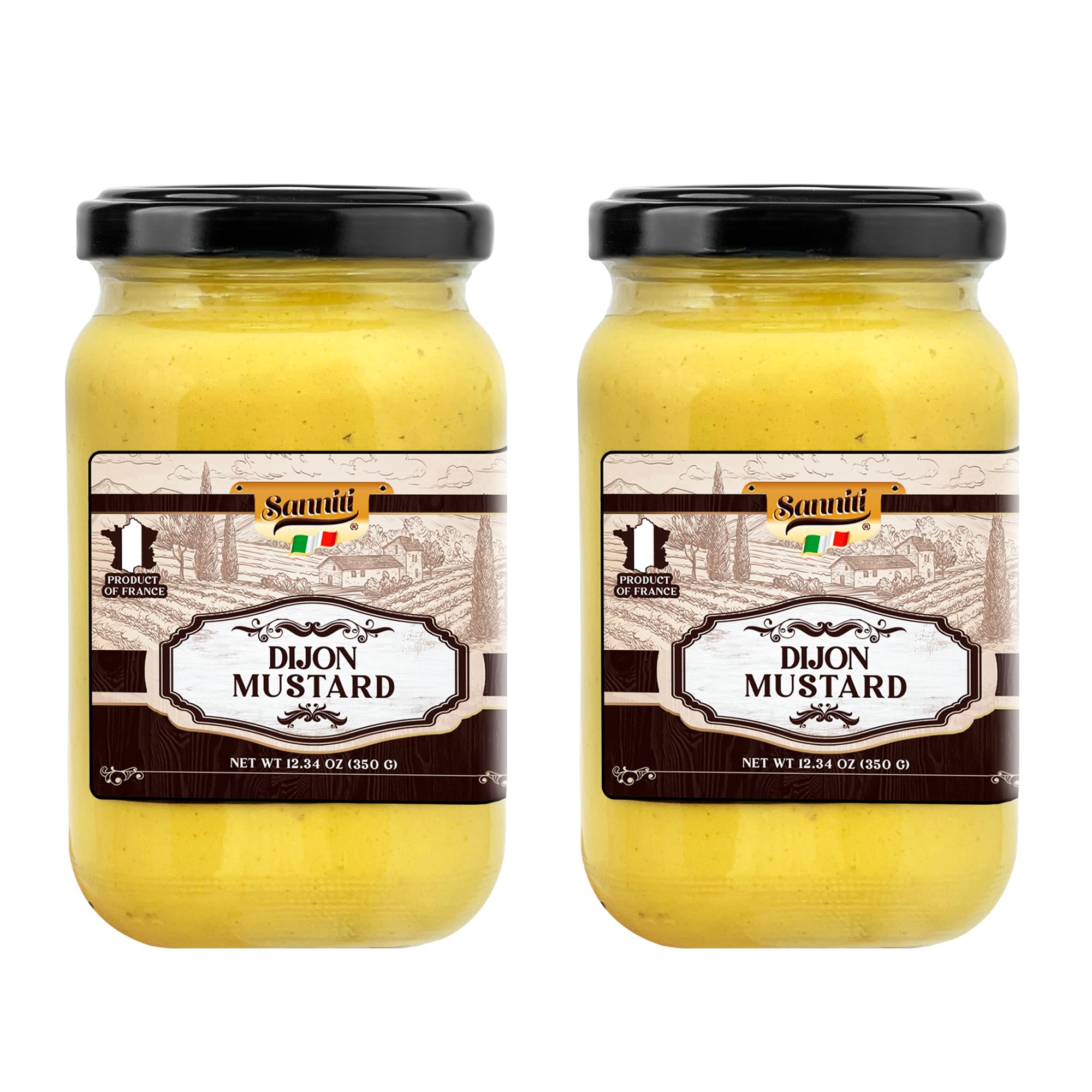 Sanniti Dijon front packaging showing jar and French origin for authentic flavor
