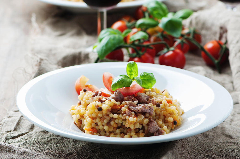 Sanniti fregola ingredient label detail showing organic semolina transparency