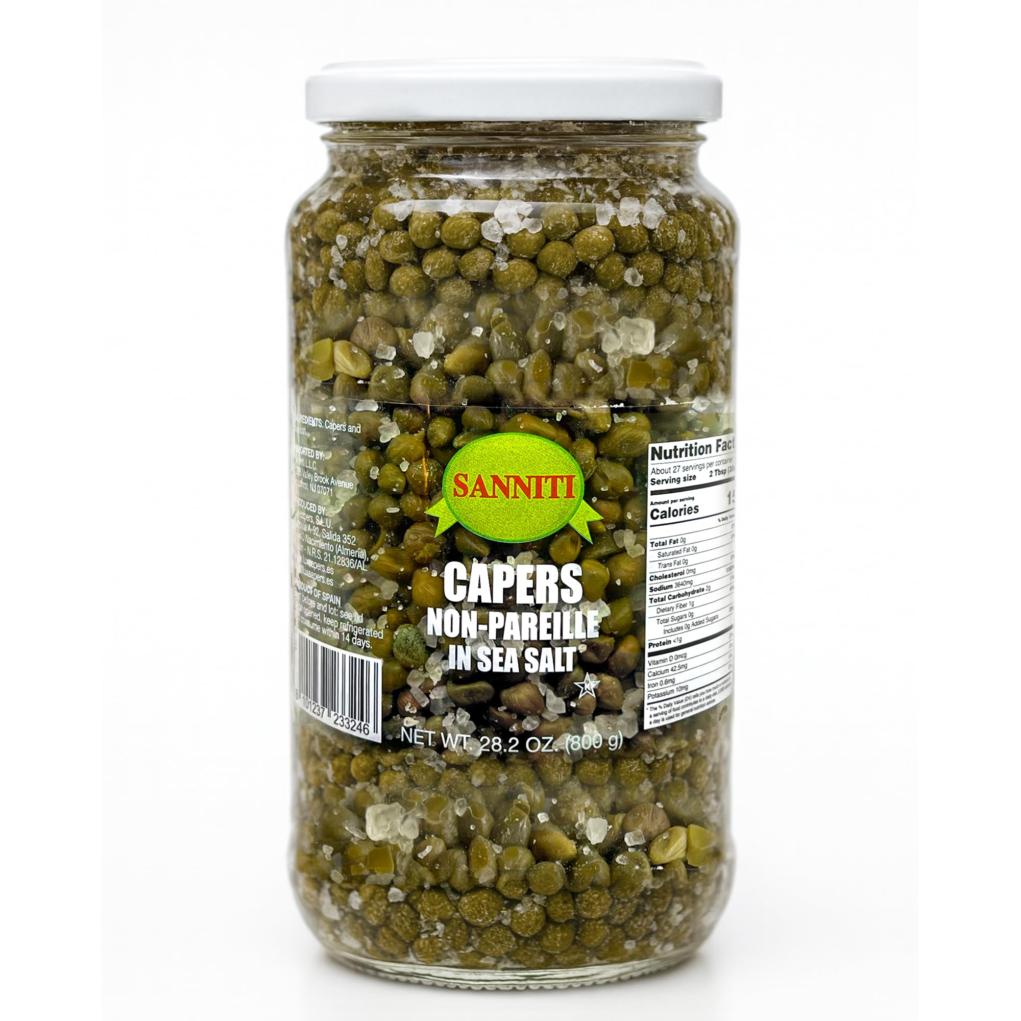 Sanniti jar front label showing 28.2 oz and sea salt packing benefit