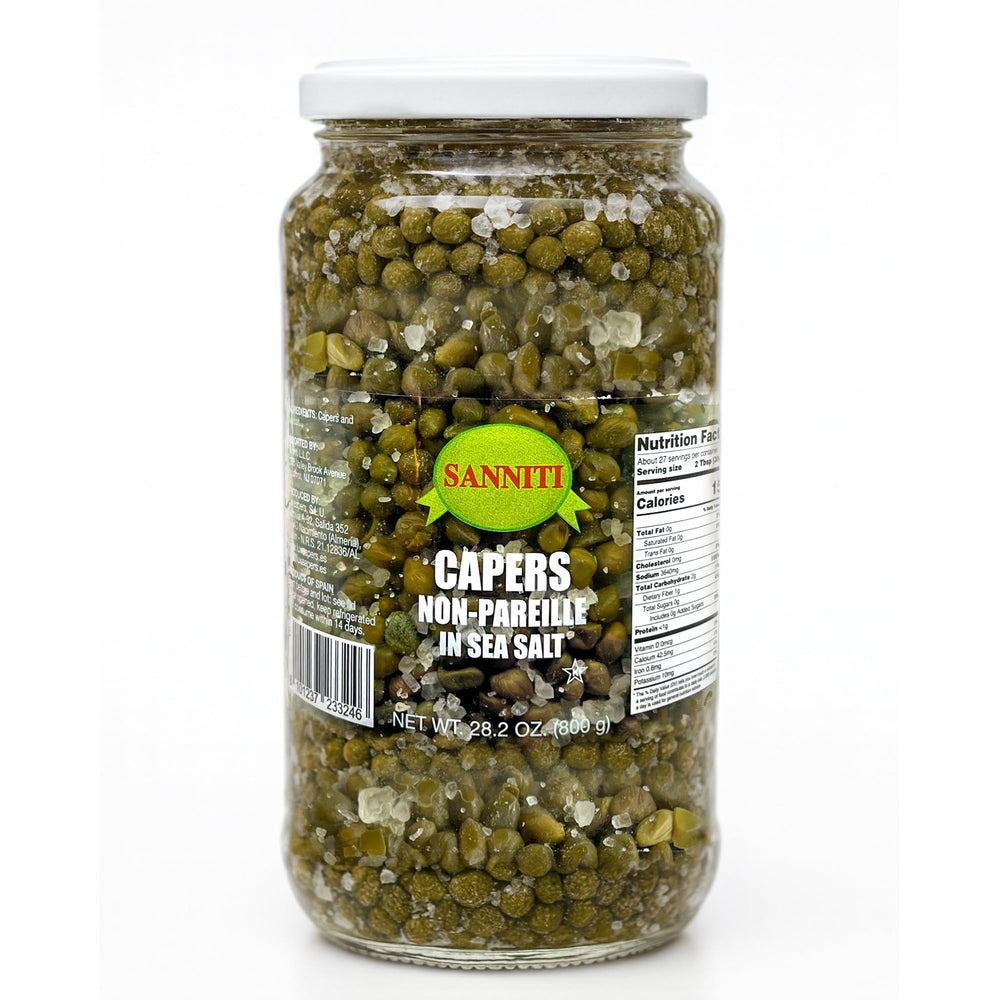 Sanniti jar front label showing 28.2 oz and sea salt packing benefit