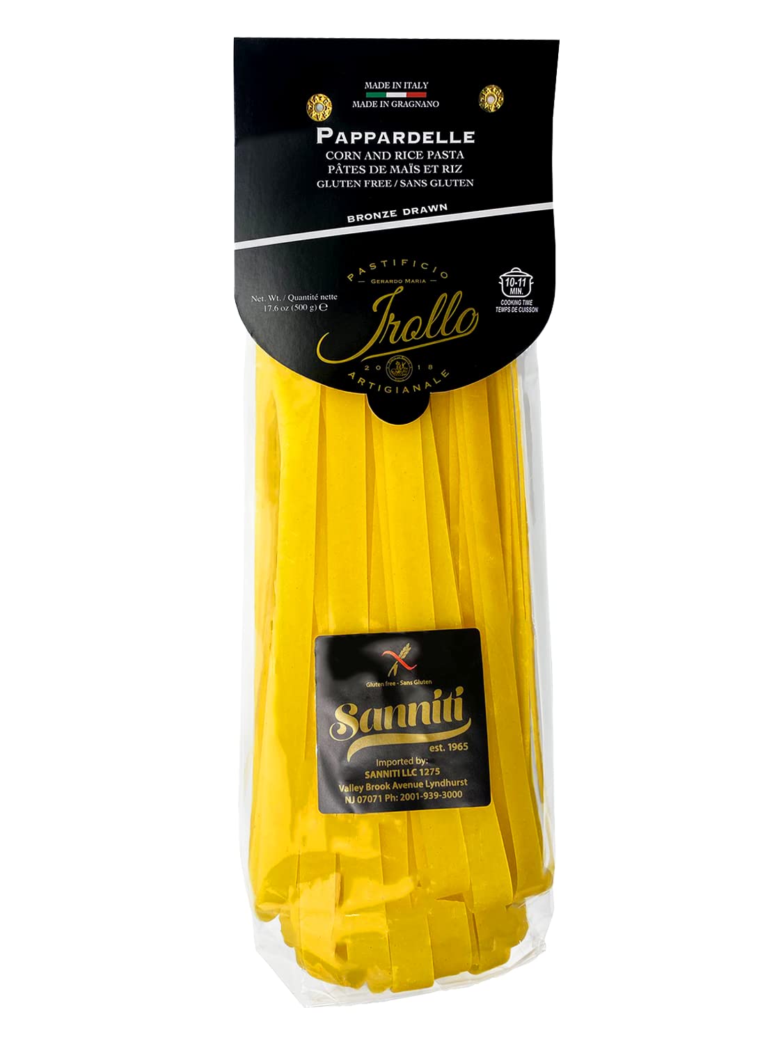 Sanniti front package showing pappardelle and gluten free certification benefit