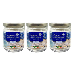 Sanniti front packaging showing Seasonello fine sea salt and easy storage benefit
