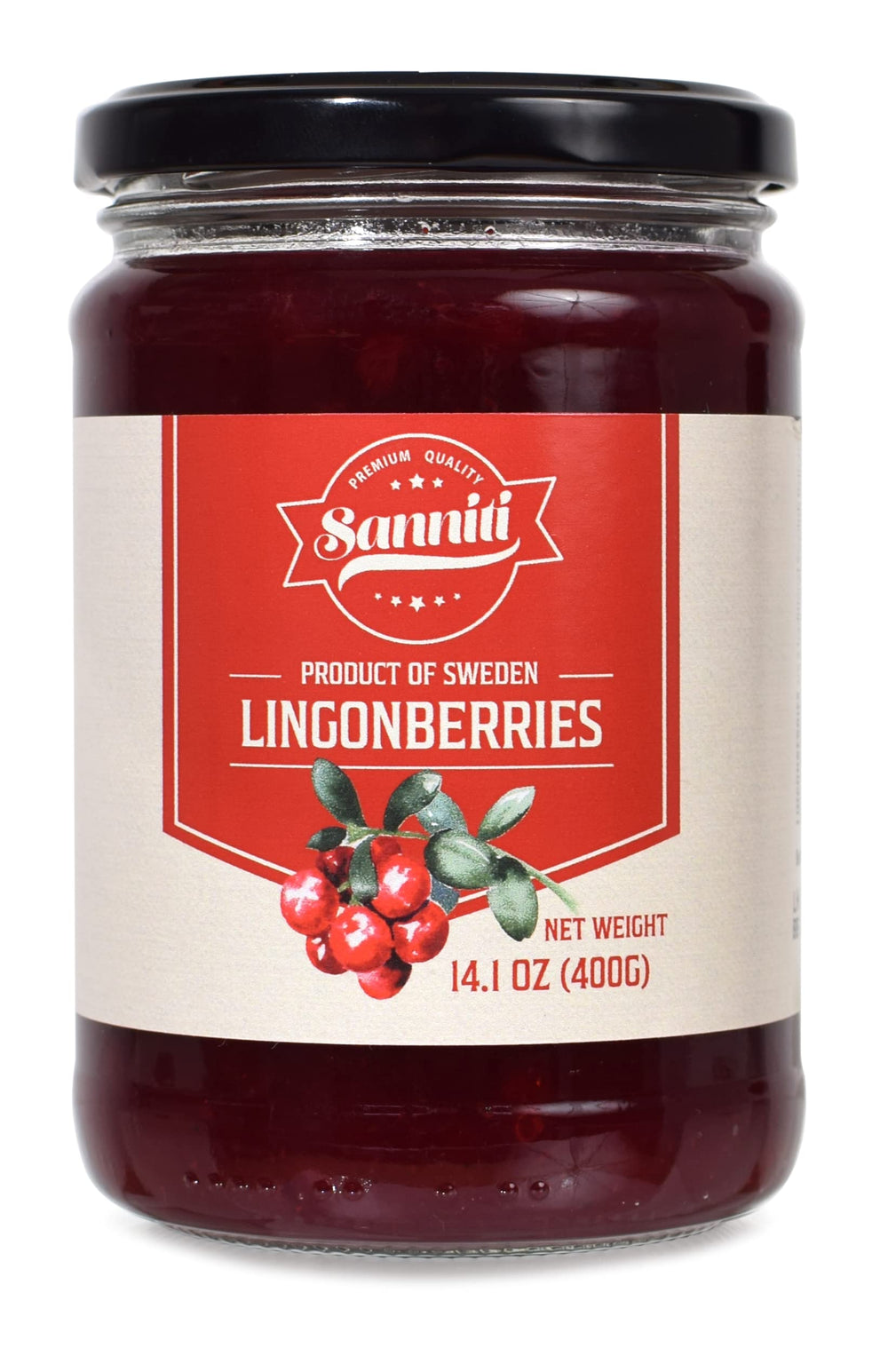 Sanniti jar front packaging showing label and 14.1 oz weight, authentic Swedish preserve