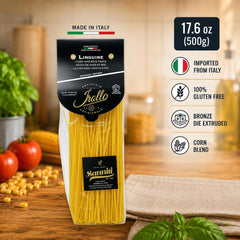 Sanniti linguine plated with seafood showing brand and serving appeal