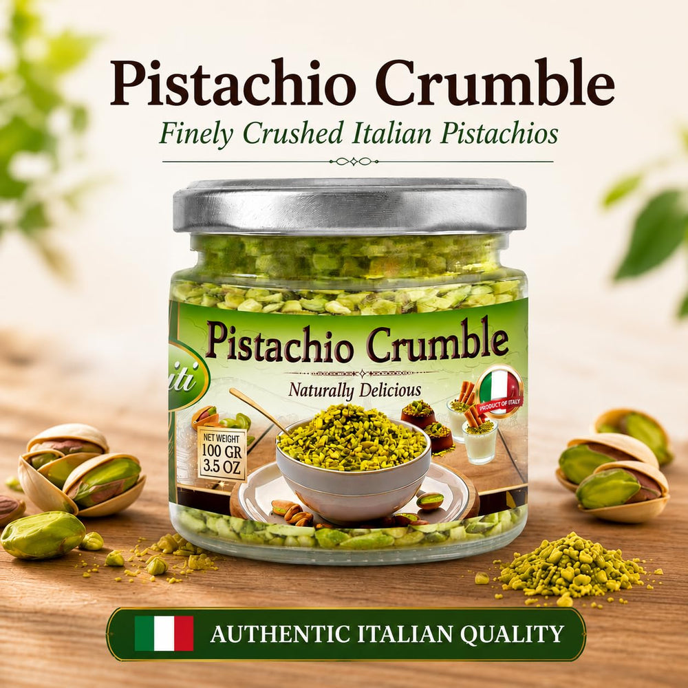 Sanniti pistachio sprinkled on gelato adding crunch and visual appeal