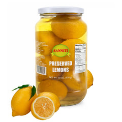 Open Sanniti jar top view with lemons visible for easy use and serving
