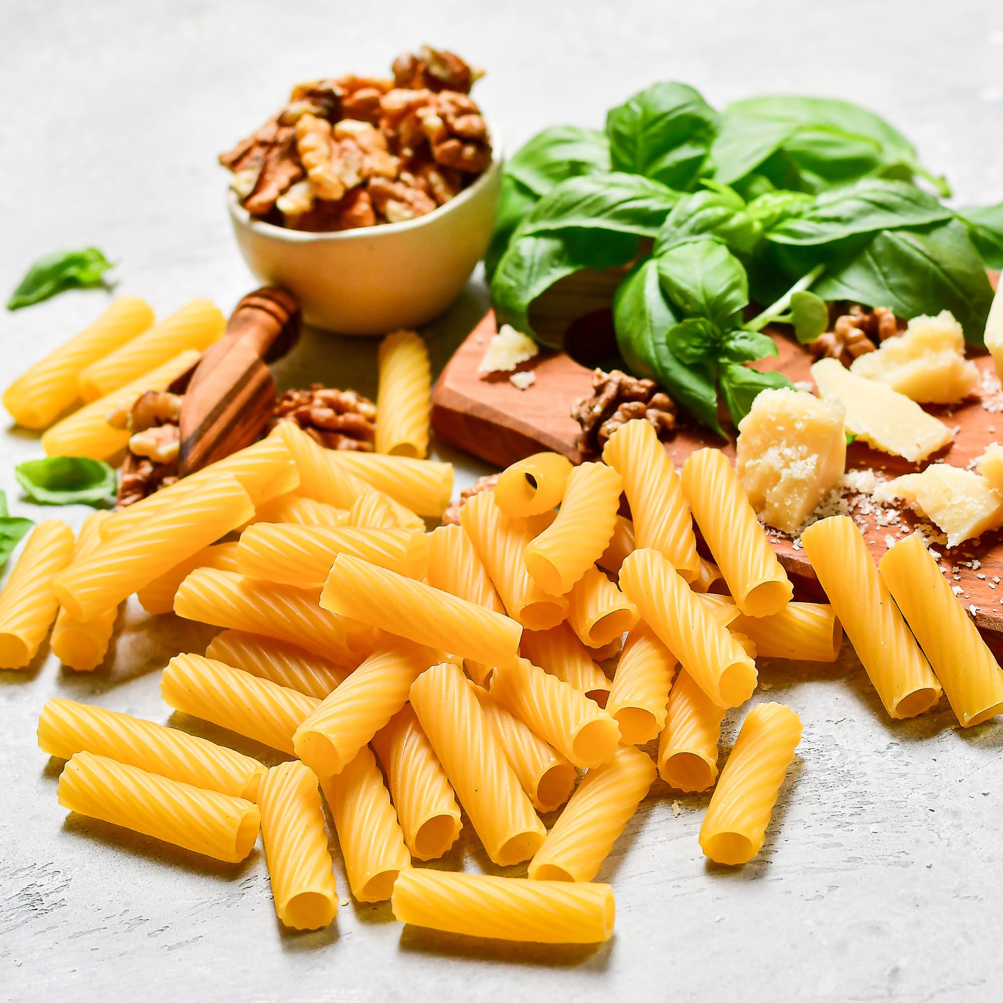 Sanniti rigatoni cooked and served in bowl showing hearty presentation