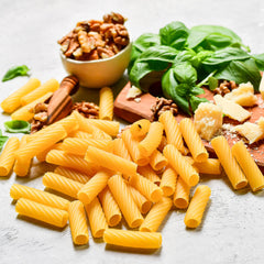 Sanniti rigatoni cooked and served in bowl showing hearty presentation