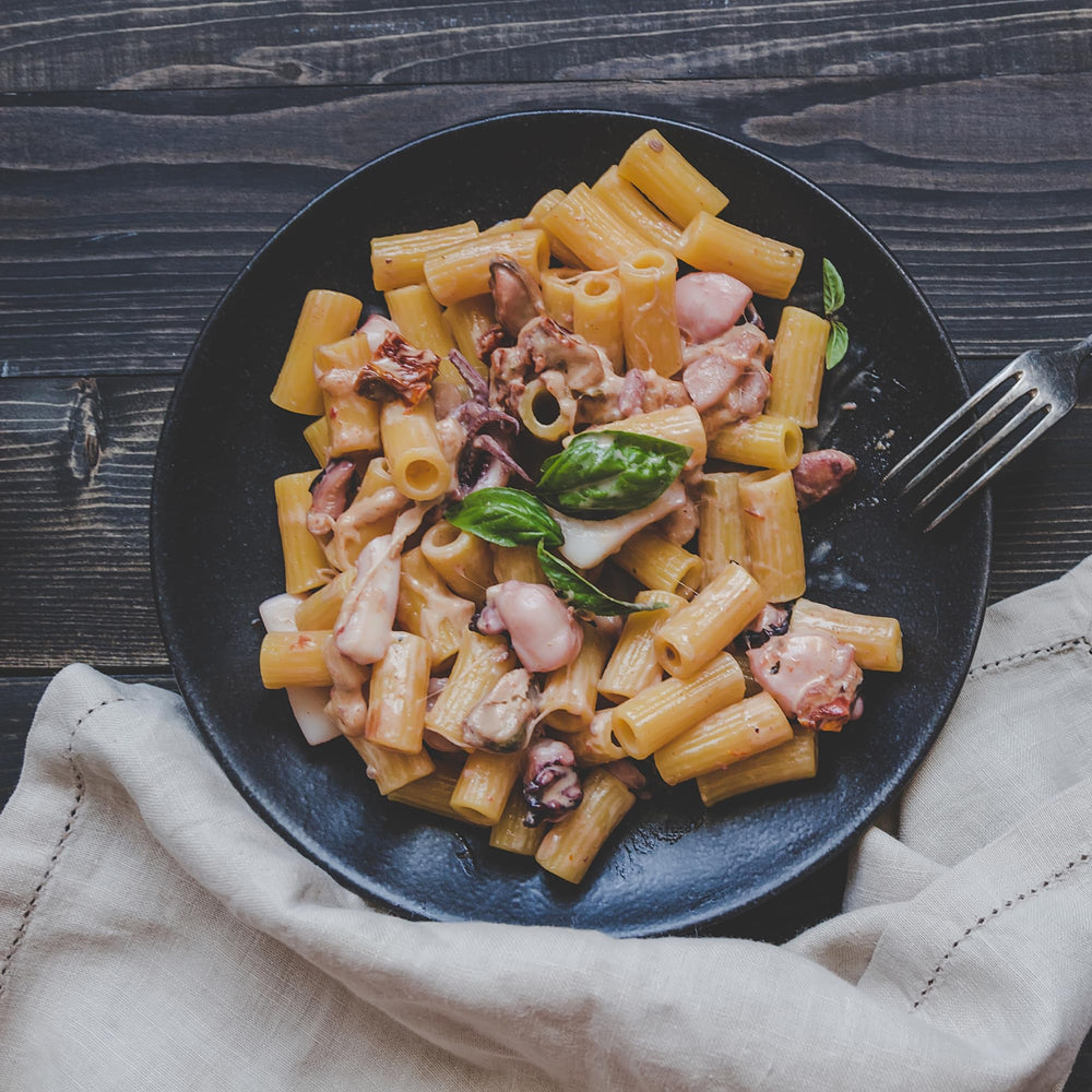 Sanniti rigatoni ingredients label showing corn and rice flours and Italy origin