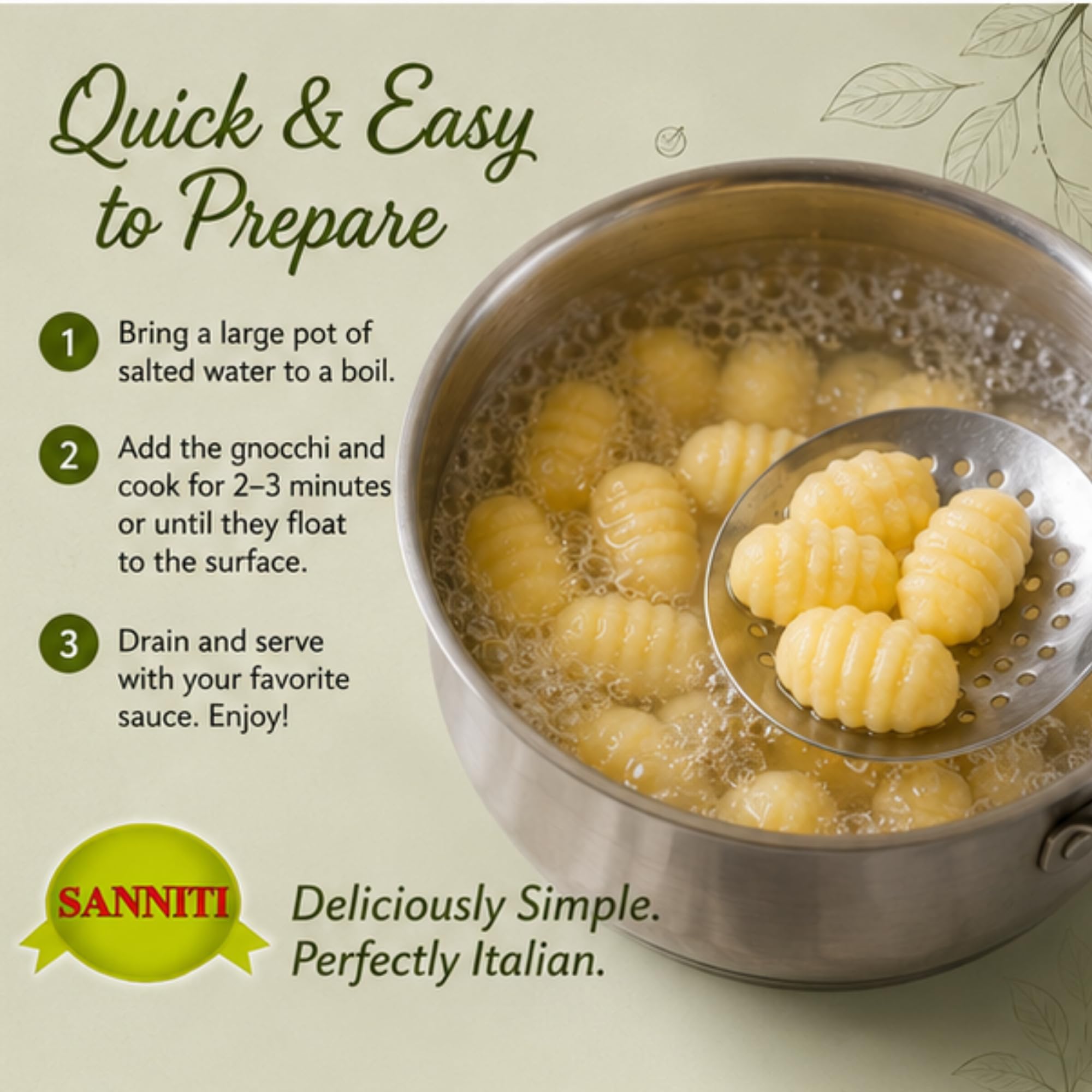 Sanniti size scale comparison showing portion yield per 17.5 oz pack for meal planning