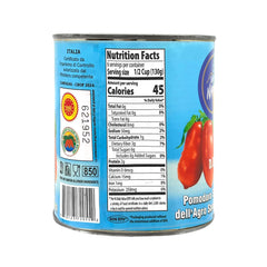 Sanniti opened can of whole peeled tomatoes ready to use, preserving flavor