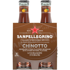 San Pellegrino Chinotto front packaging showing four bottles, highlighting convenience