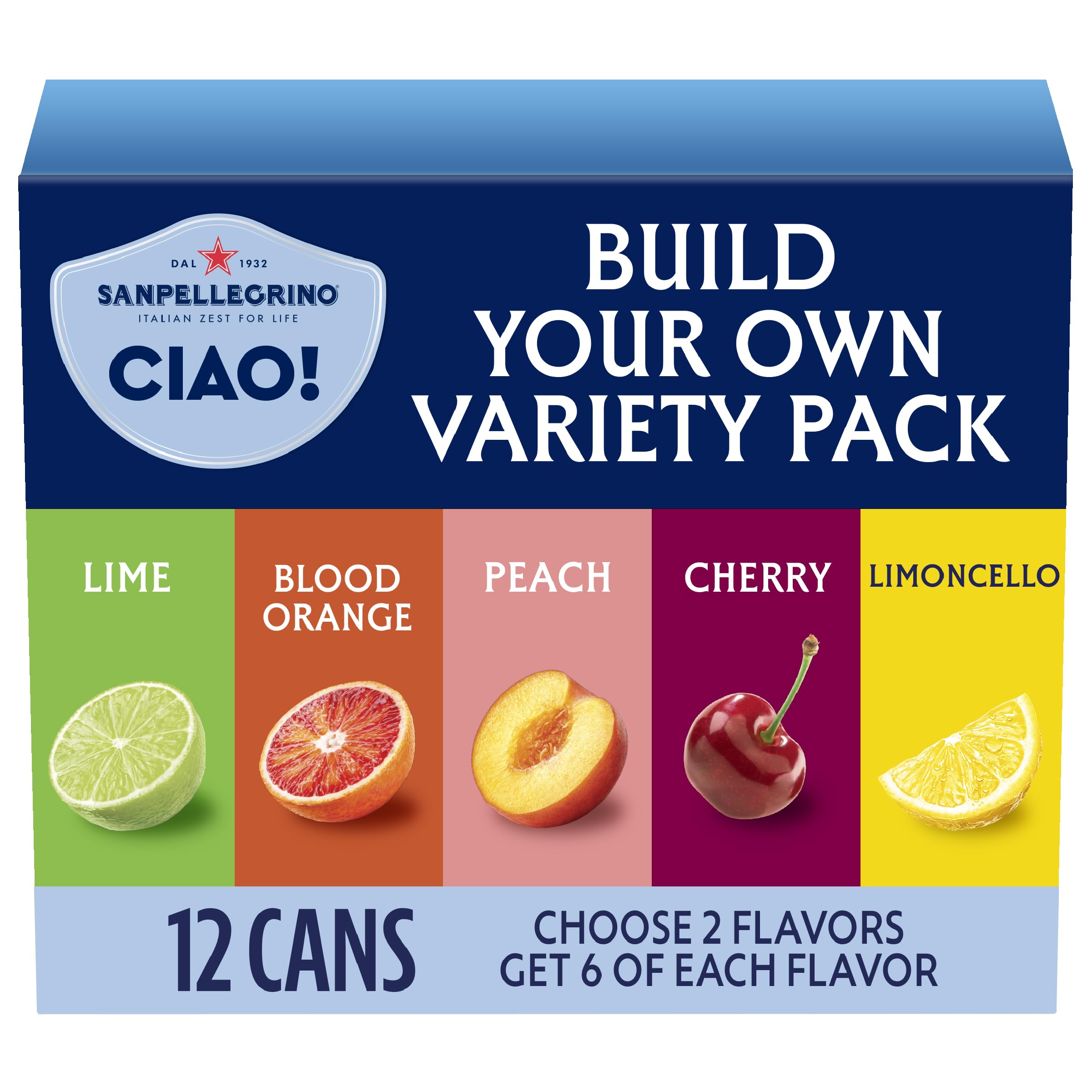 Sanpellegrino CIAO front packaging showing cans and variety options for easy selection