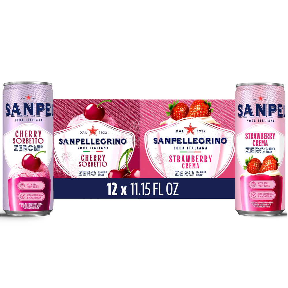 San Pellegrino front packaging showing both flavors and party-ready appeal
