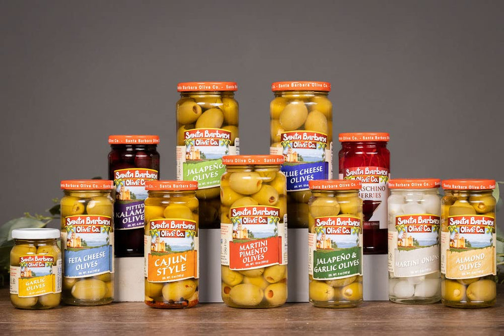 SANTA BARBARA OLIVE CO three 5 oz jars lined up demonstrating compact variety pack