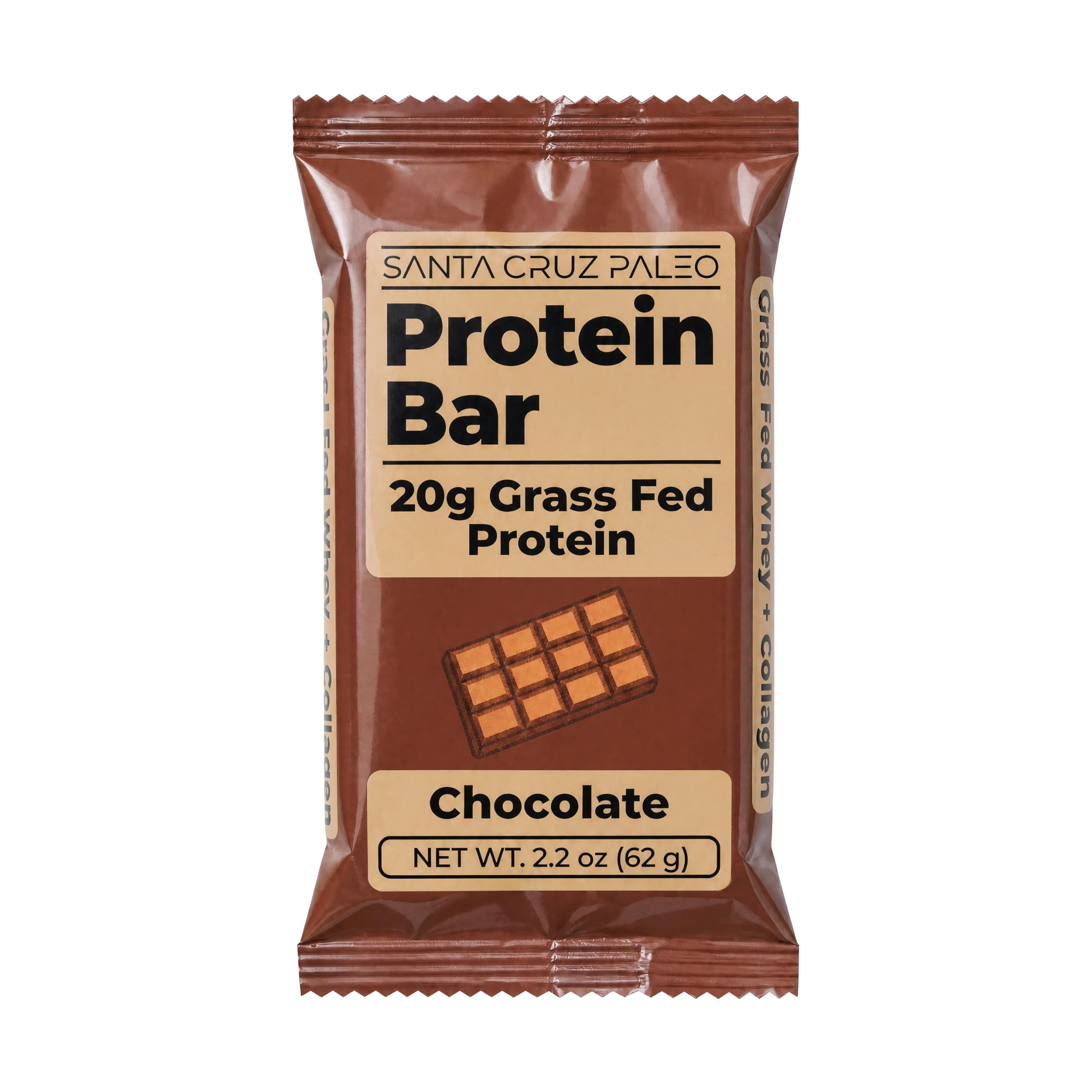 Santa Cruz Paleo unwrapped bar close-up displaying chocolate texture and real peanut butter