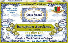 Santo Amaro front can showing label and packaging benefit of authentic Portuguese origin