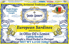 Santo Amaro front packaging showing six tins and Portuguese label, convenient pantry staple