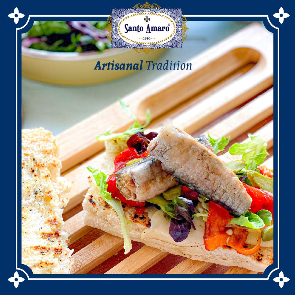 Santo Amaro cans on a kitchen table with salad and bread, inspires everyday meal ideas