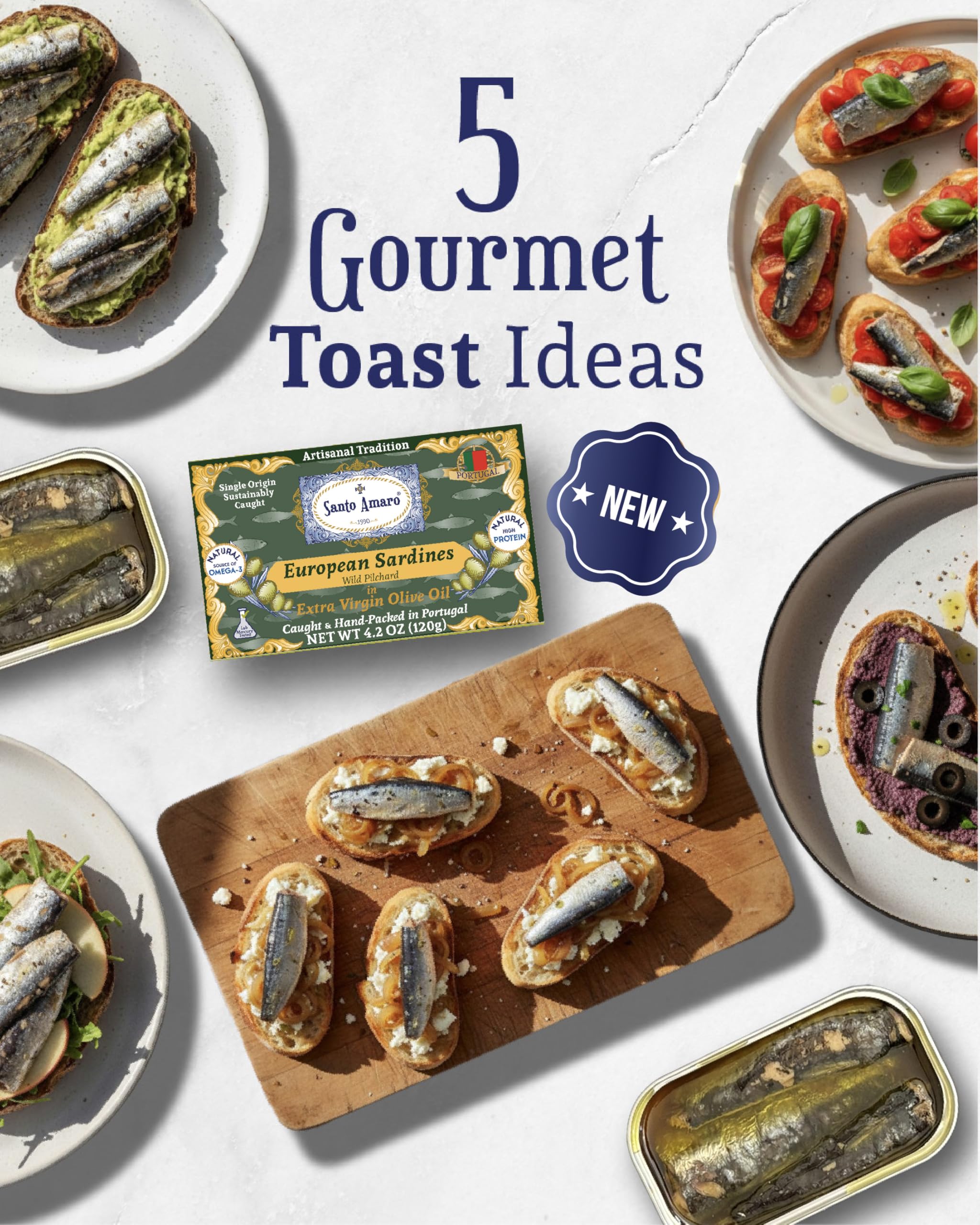 Santo Amaro sardines on crusty bread ready to eat with rich flavor benefit