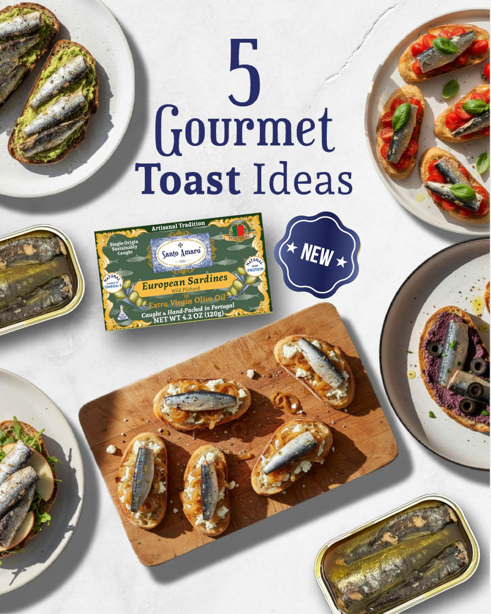Santo Amaro sardines on crusty bread ready to eat with rich flavor benefit