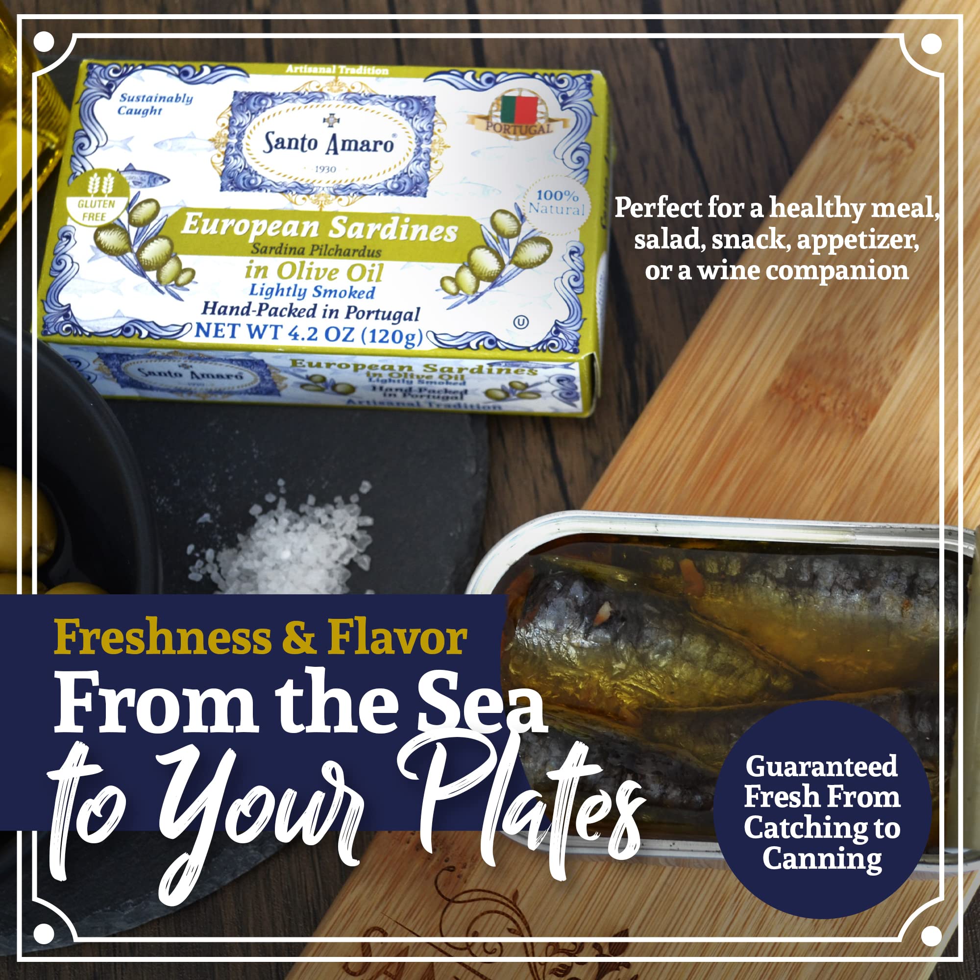 Santo Amaro sardines served on crostini with herbs, ideal appetizer flavor pairing
